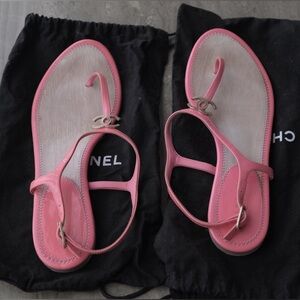 chanel classic CC logo T Strap sandal patent leather